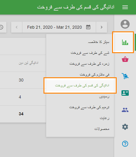 'Sales by Payment Type' menu