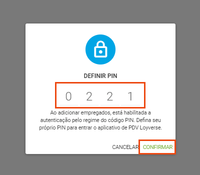 código PIN configurado como