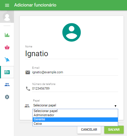 você pode colocar o nome do funcionário