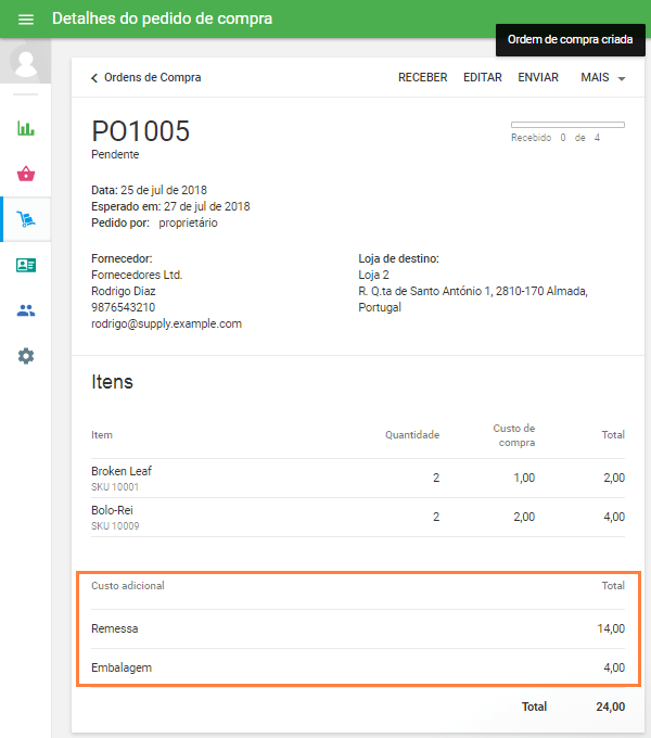 salvar ou criar a ordem de compra