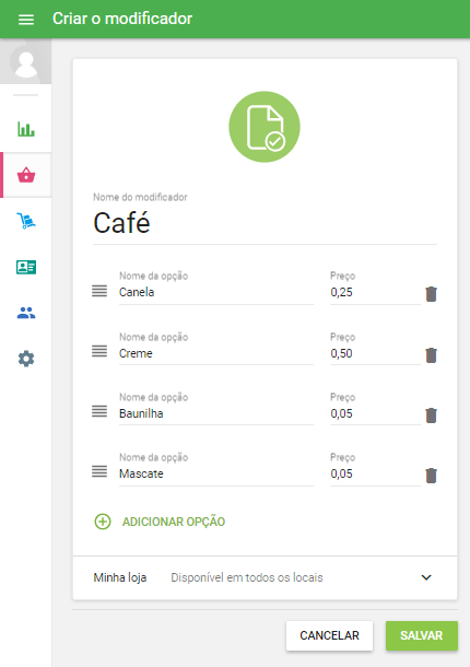 clique no botão "Adicionar opção"