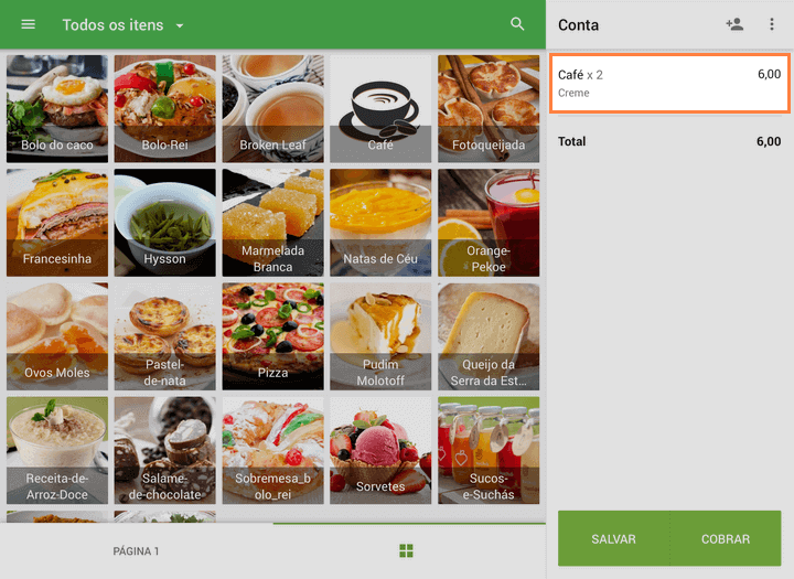 Um item com as opções selecionadas aparecerá no pedido