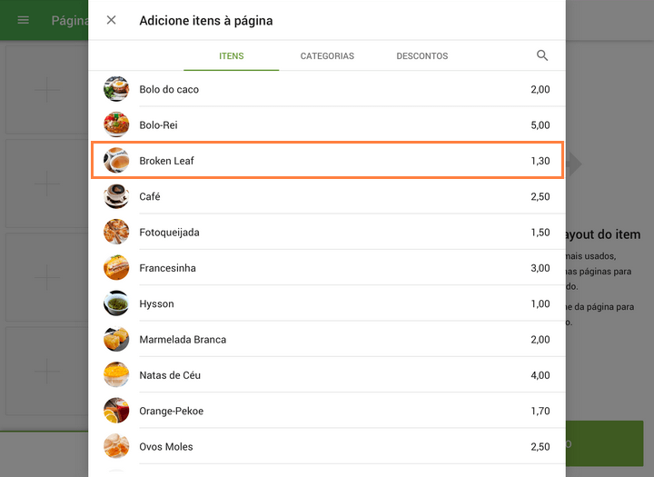lista de itens será aberta em uma nova tela