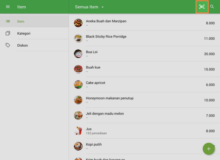 built-in kamera dari daftar item