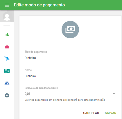 formulário "Editar tipo de pagamento" será aberto para edição