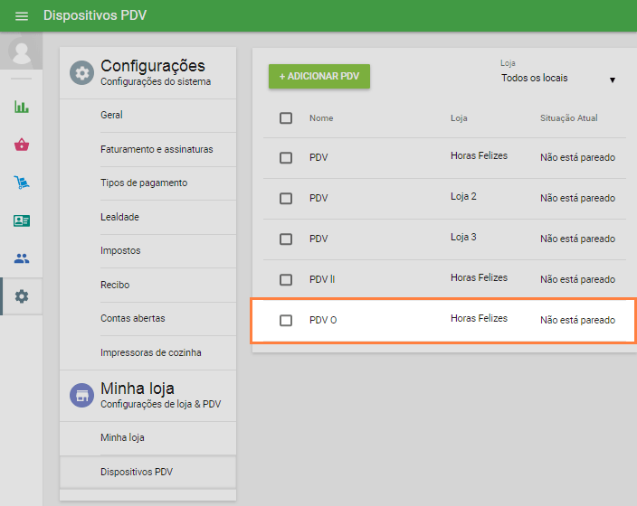 com o status 'Não ativado'