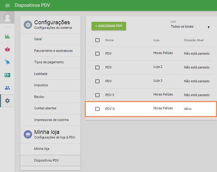 novo PDV mudará seu status para Ativado