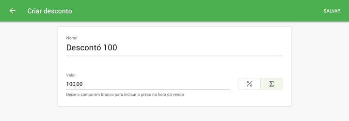 porcentagem -% ou valor - ∑