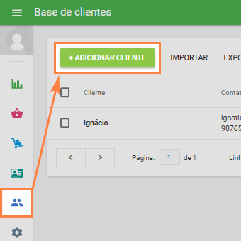  'clientes', "+ Adicionar cliente"