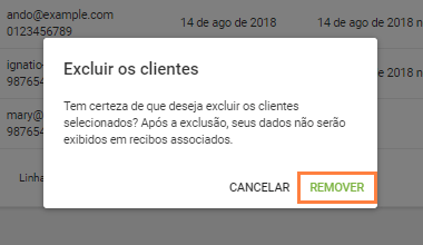 Confirme a exclusão na janela aberta