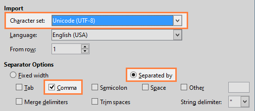 selecione a caixa de seleção "Vírgula"
