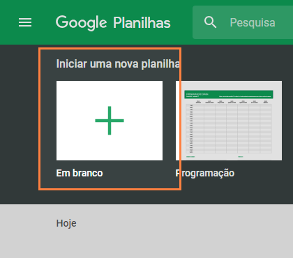 Iniciar uma nova planilha