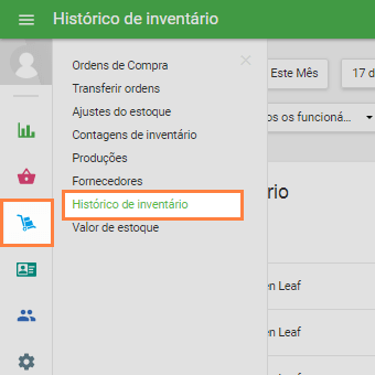 seção 'Historico de inventário' no menu 'Gestão de inventário'