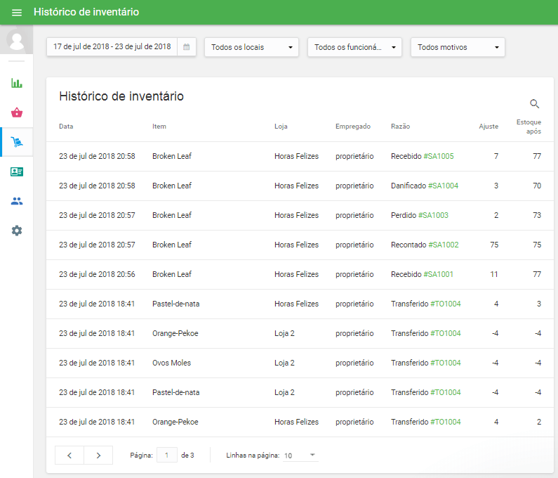 'Histórico de inventário'