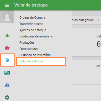 menu 'Gestão de inventário'