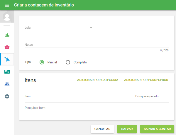 O formulário 'Criar contagem de inventário' será aberto para edição