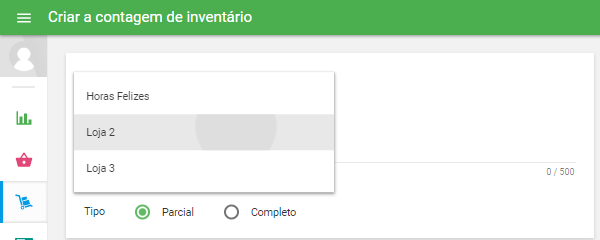 lista suspensa onde pretende realizar a contagem de inventário