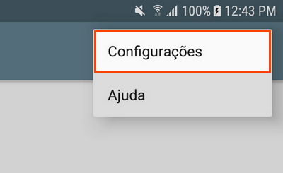 toque em configurações