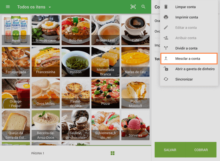 Clique no botão "Mesclar pedido" nos três pontos da parte superior do menu