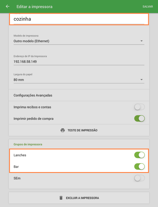 atribua cada impressora 