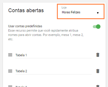 escolha loja na lista suspensa