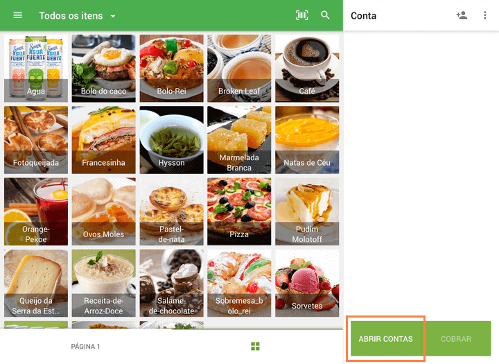 Clique no botão 'Abrir pedidos' para acessar a lista de pedidos em abertos ativos
