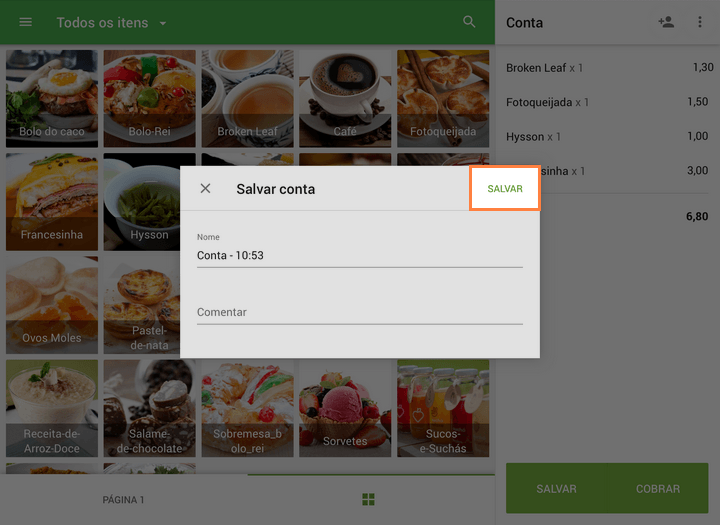nome do pedido e adicione um comentário