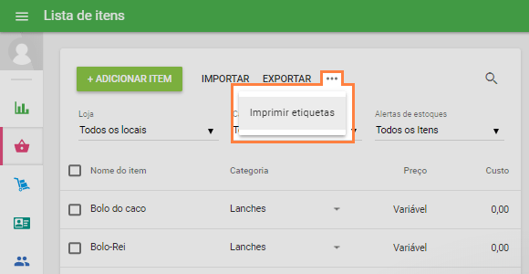Clique no botão 'imprimir etiquetas'