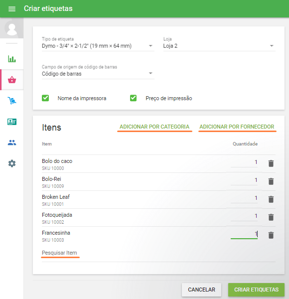 clique em 'Criar Etiquetas'