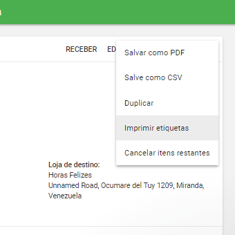 clique em "Imprimir etiquetas" no menu "Mais"