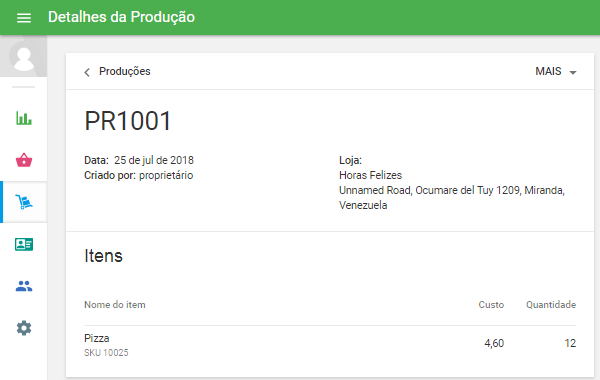 Agora você verá o documento de produção criado