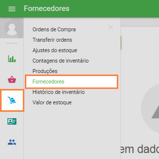 seção 'Fornecedores' no menu 'Controle de estoque'