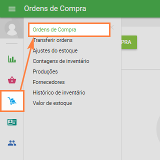 Vá para a seção 'Pedidos de Compra' no menu 'Controle de estoque'