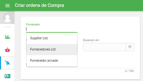 Escolha o fornecedor na lista suspensa 'Fornecedor'