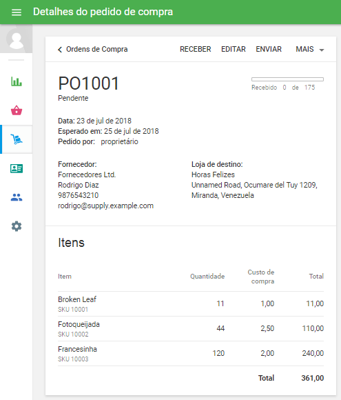 Agora seu pedido de compra foi criado