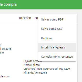 pedido de compra no menu 'Mais'