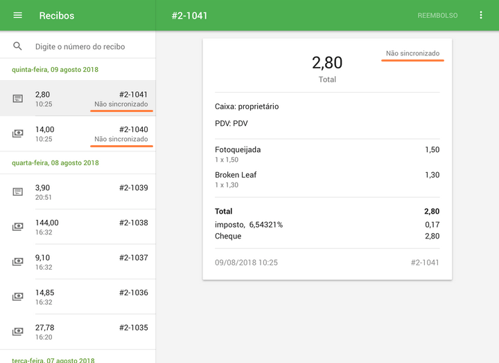 mostrado "Não Sincronizado"