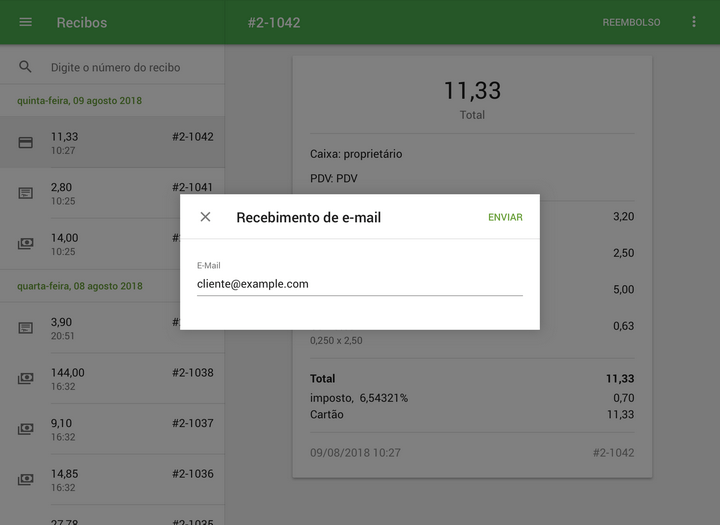 tem que digitar o e-mail do destinatário no formulário pop-up e tocar em 'Enviar'