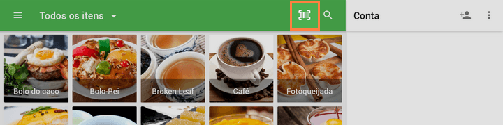 Toque no botão para a digitalização de códigos de barras pela câmera