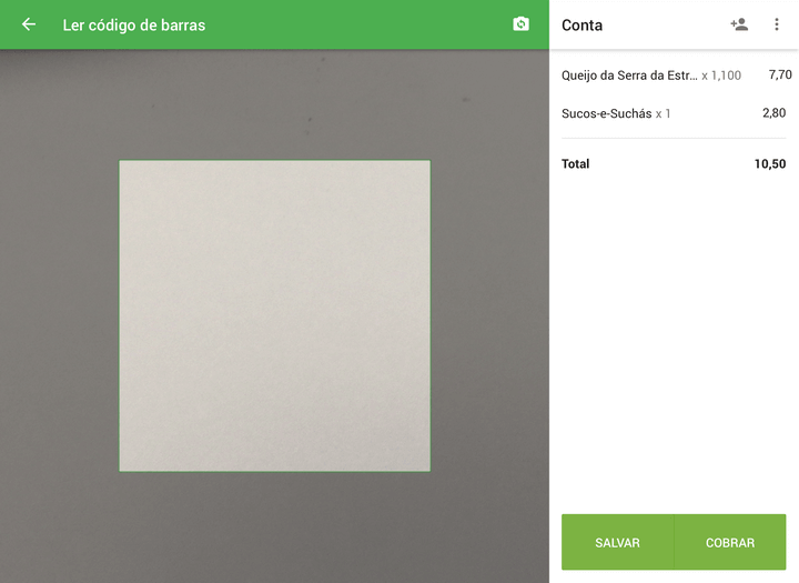 câmera fará a varredura de código de barras