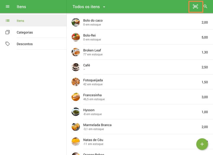 Você também pode ativar a câmera na lista de itens