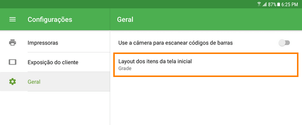 Layout do item da tela inicial