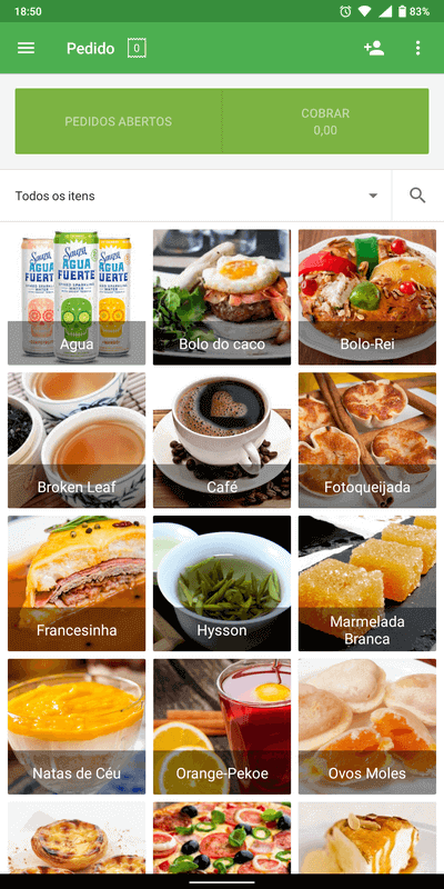 todos os itens na tela de venda são exibidos em três colunas