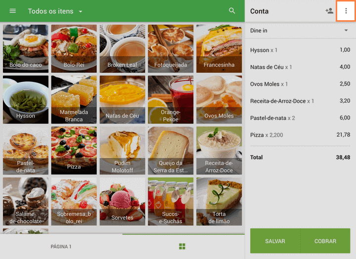 pedido aberto ao vender por meio do aplicativo para celular