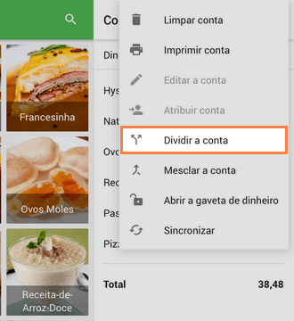 clique no botão "Dividir pedido" com os três pontos