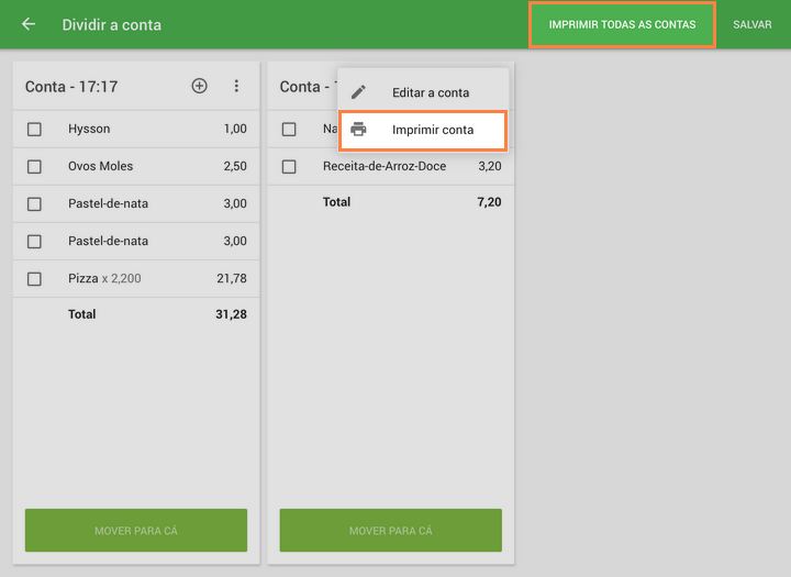  cada recibo ou fatura para todos os pedidos