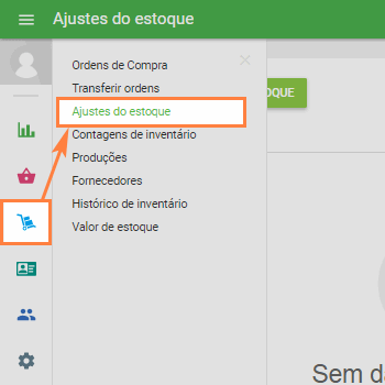  para a seção "Ajustes de estoque" no menu "Gerenciamento de estoque"