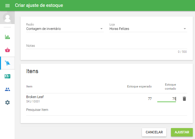  campo "Estoque contado" para cada item