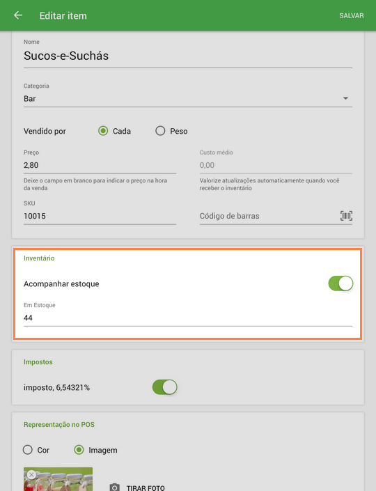 Digite o número no campo "Em estoque"