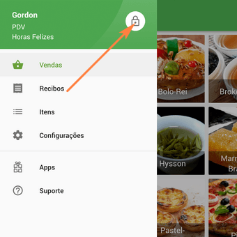 toque no ícone do cadeado